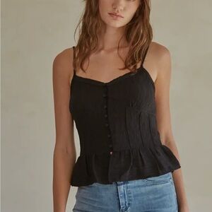 Black Button-Down Peplum Top